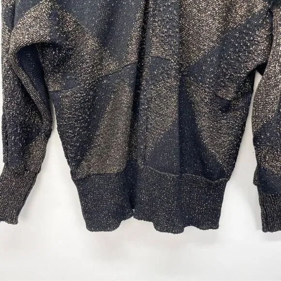 Vintage Mademoiselle Metallic Sweater Gold Black Size Medium Sequin Heart - Image 2