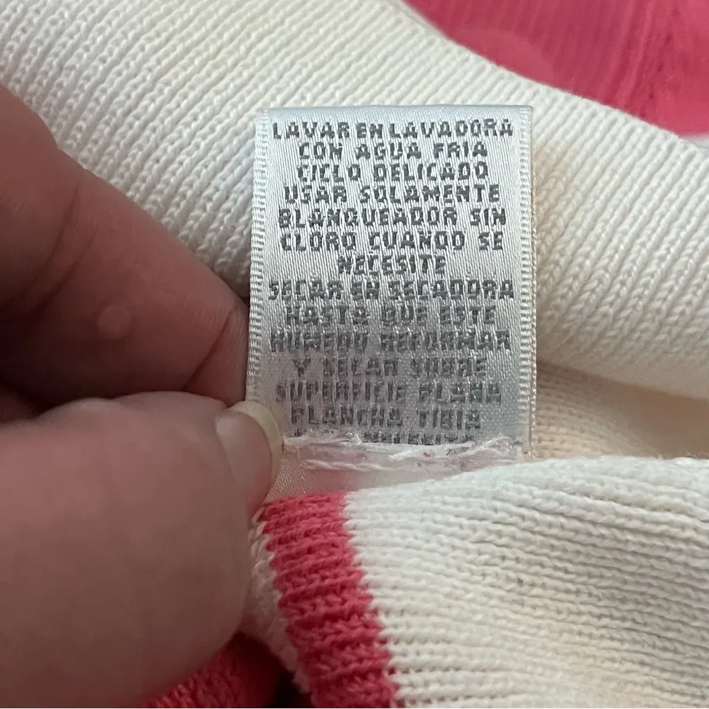 Vtg 90s Y2K Worthington Striped Boxy Knit Sweater Notch Neck Pink White XL - Image 6