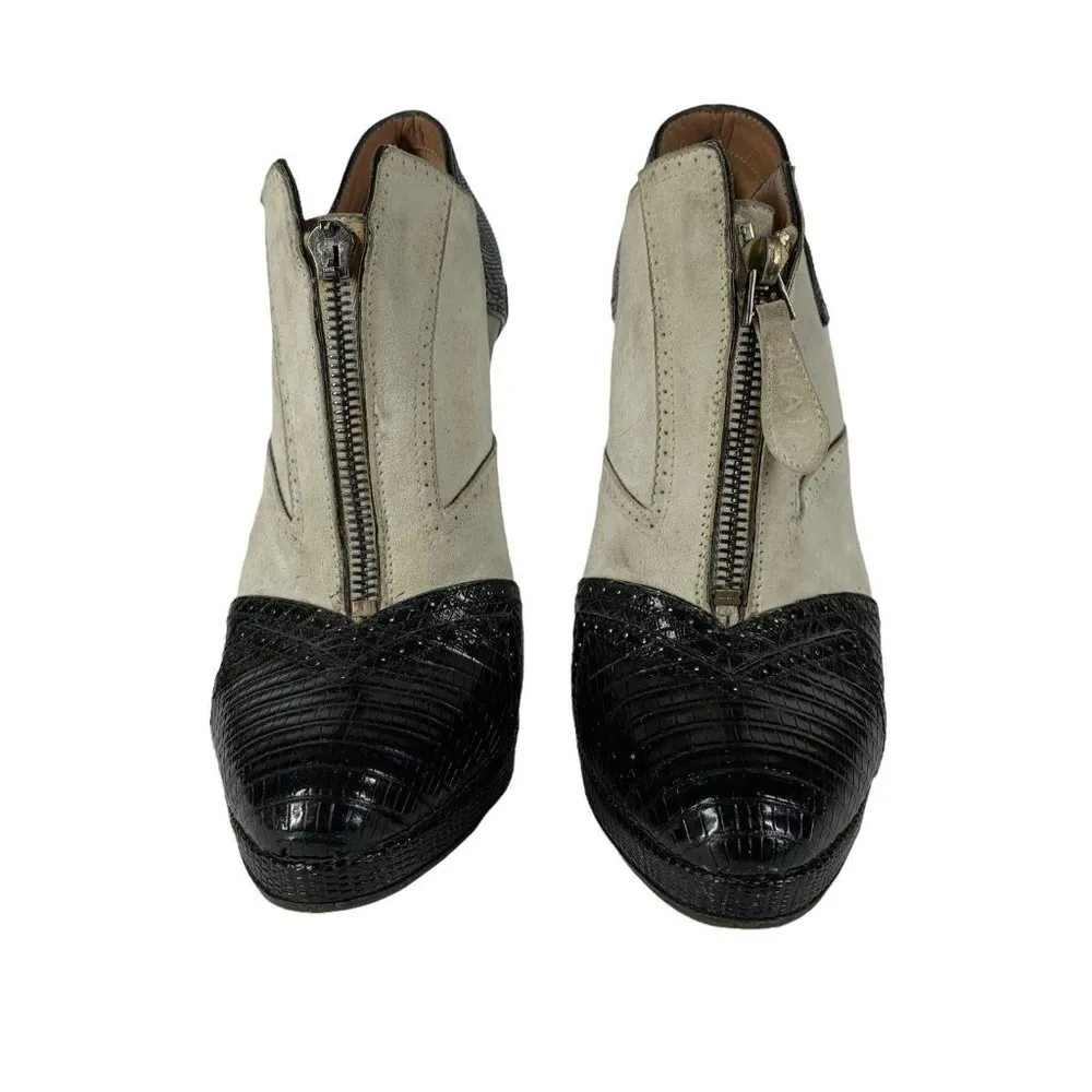 ALAIA Black and Gray Leather/Suede High Heel Spats Pumps AS IS Size 37 Booties - Image 3