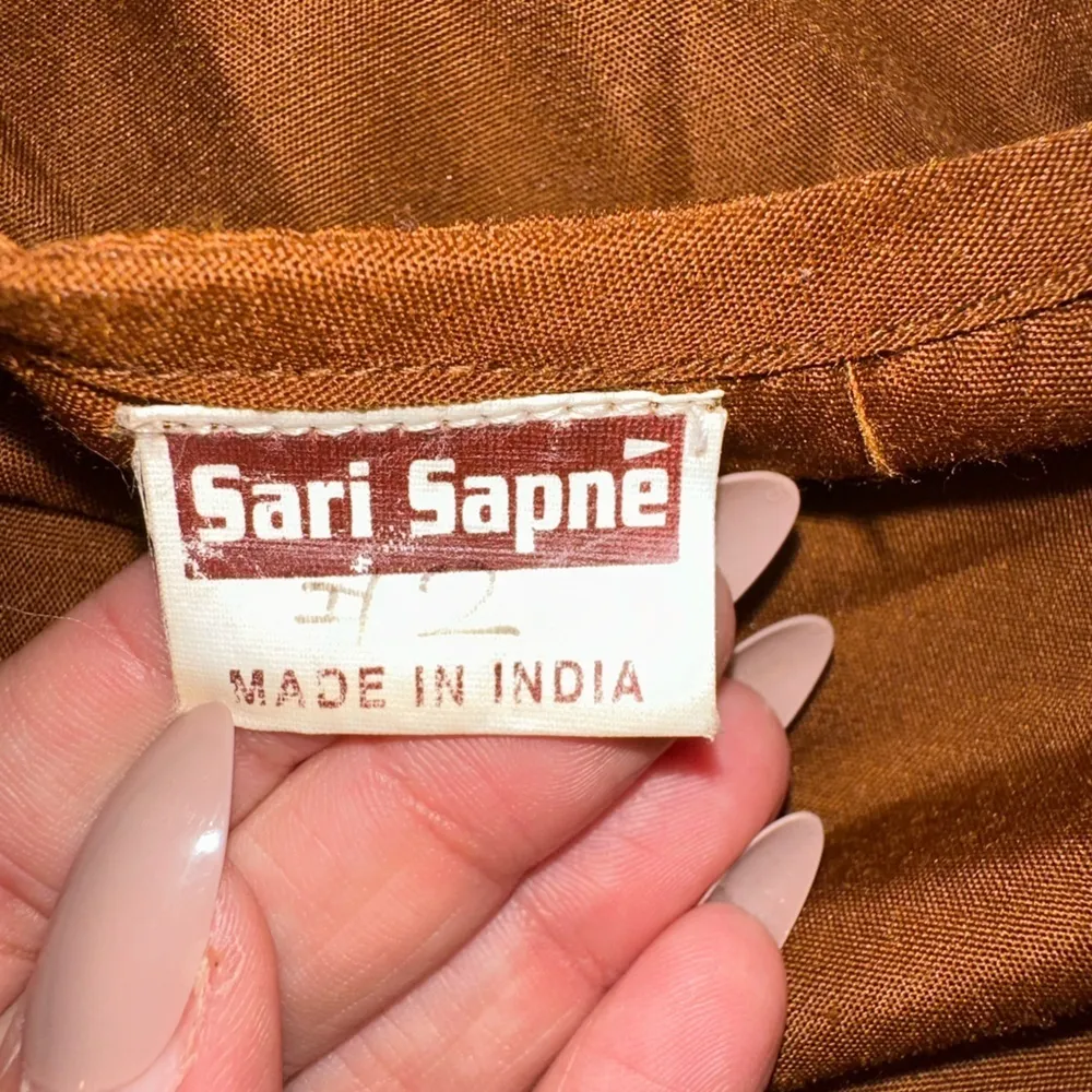 Sari Sapne Dress Dark Senape Cream Embroidery Size Small Orange - Image 6