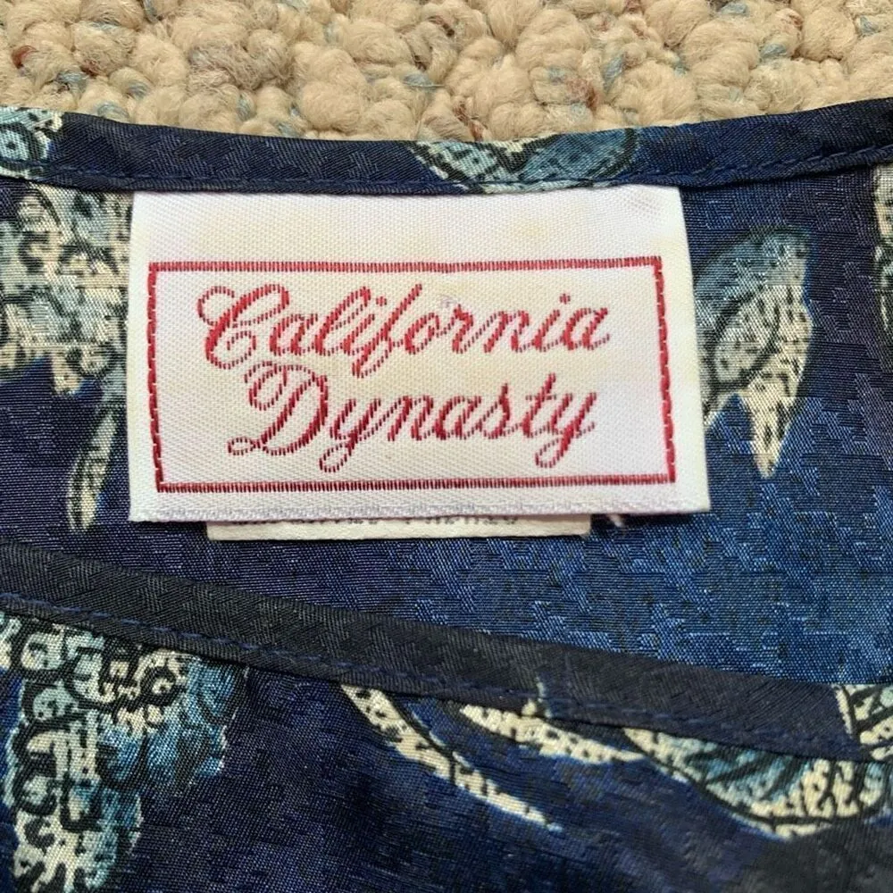 Vintage 90s Kaftan Maxi Dress Navy Blue Dark Floral Rose Houndstooth Satin OS Size undefined - Image 7