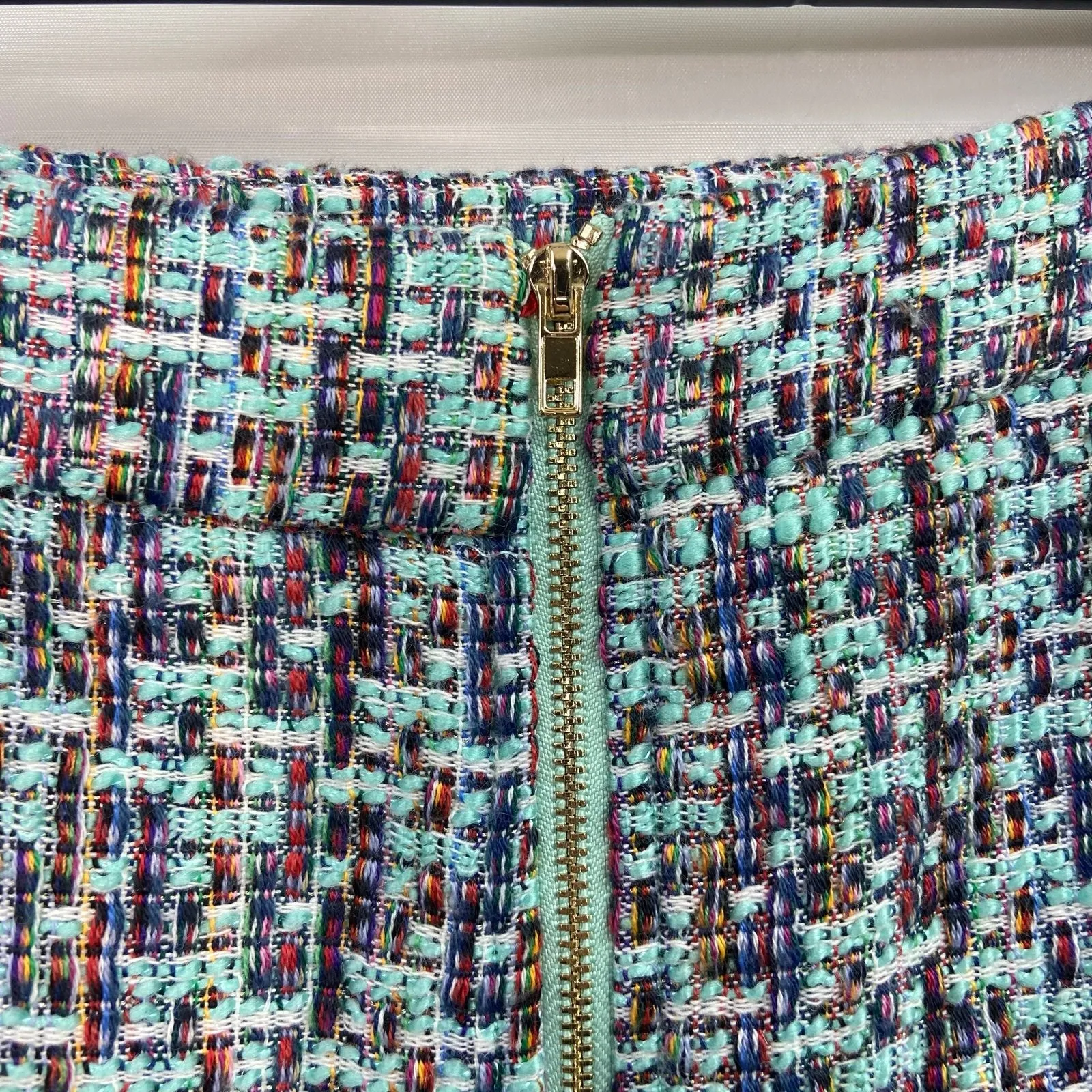 NEW Gracia women's tweed knit turquoise multicolor lined zip pencil skirt medium - Image 3