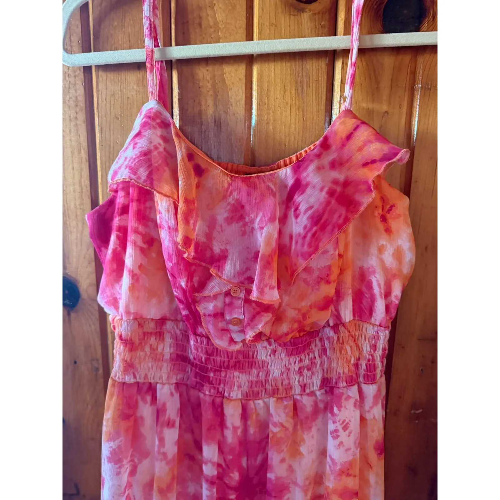 Faded Glory  Dress Tie Dye Ruffle‎ Sleeveless Casual Pink Orange Size XL Y2K - Image 4