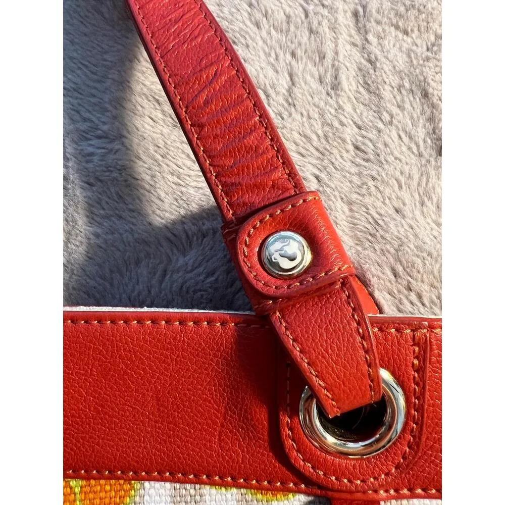 Spartina 449 Womens Size Tote Bag Floral Print Red Canvas Linen Leather Garden C - Image 10