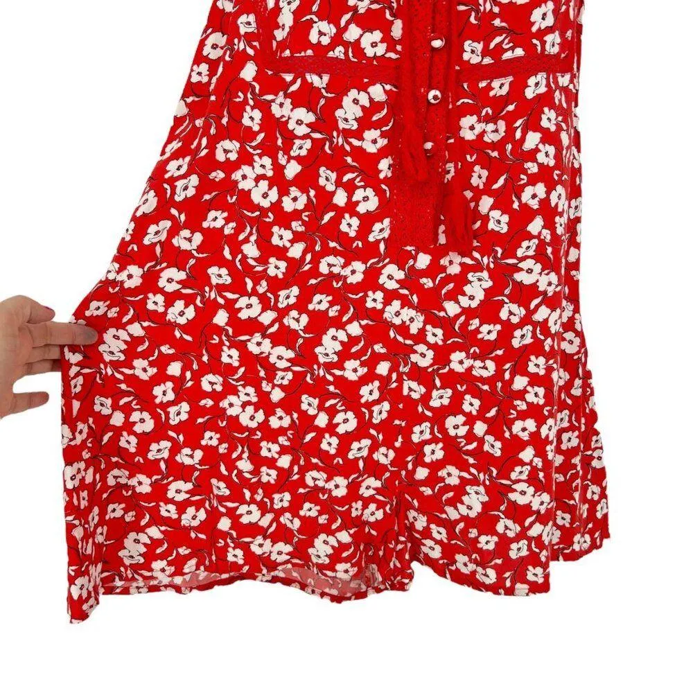 Spiritual Gangster Red Floral Romper with Tassels Size Small - Image 6