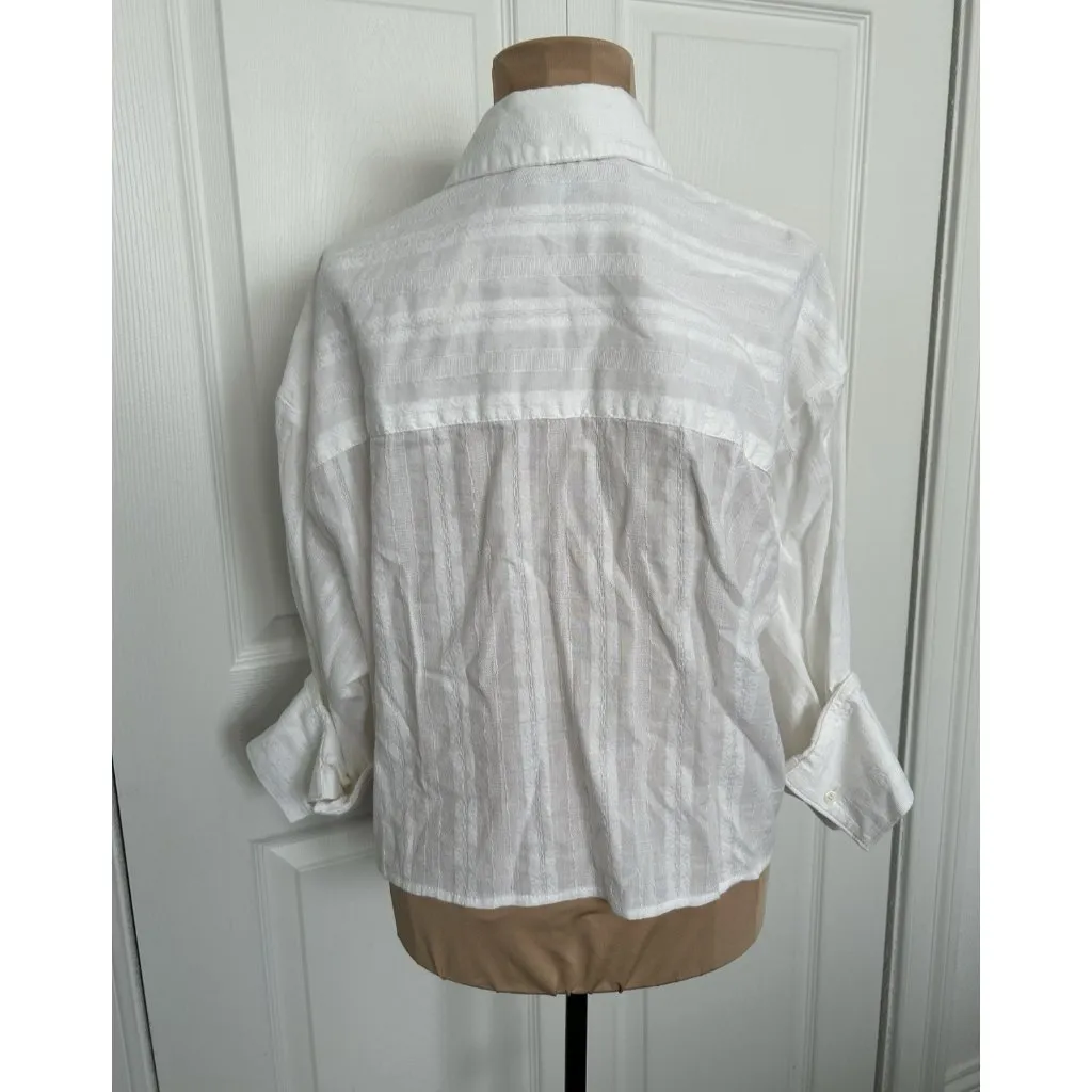Madewell Straight Hem Shirt in Cotton Dobby White Button Front Relaxed Size XXS - Image 10