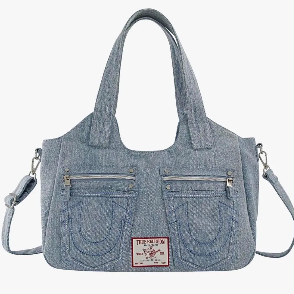 True Religion denim horseshoe tote bag purse shoulder bag satchel NWOT - Image 2