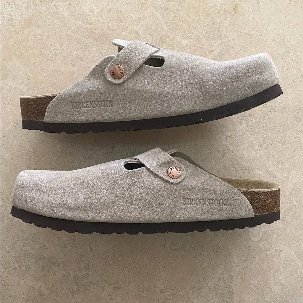 Birkenstock Boston Taupe Suede Clogs - Image 4