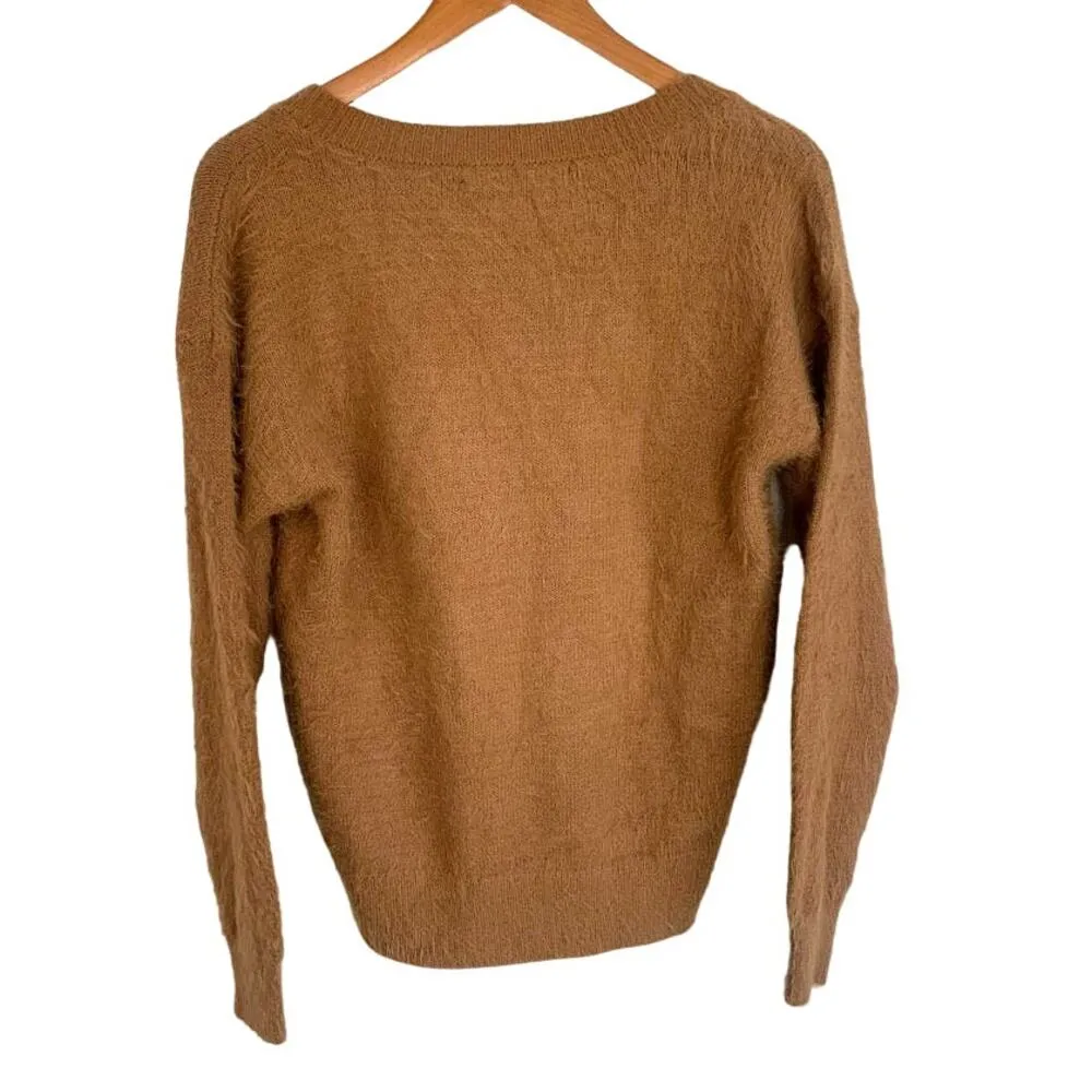 Vera Moda Brown Fuzzy V Neck Eyelash Sweater Womens Size Medium Pullover - Image 7