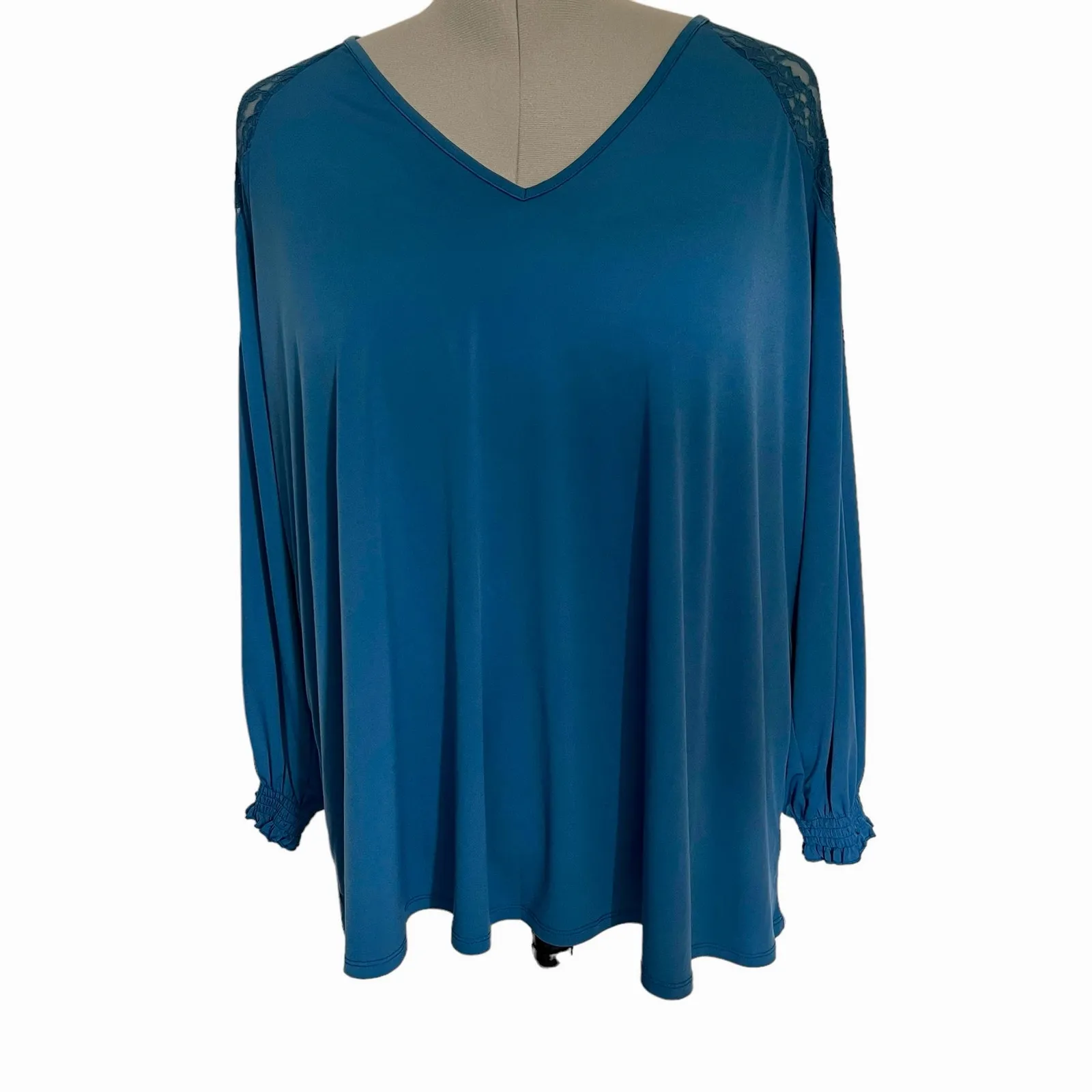 Torrid Lace Shoulder Popover Womens Top 4X Teal Romantic Boho Flowy Long Sleeve - Image 12