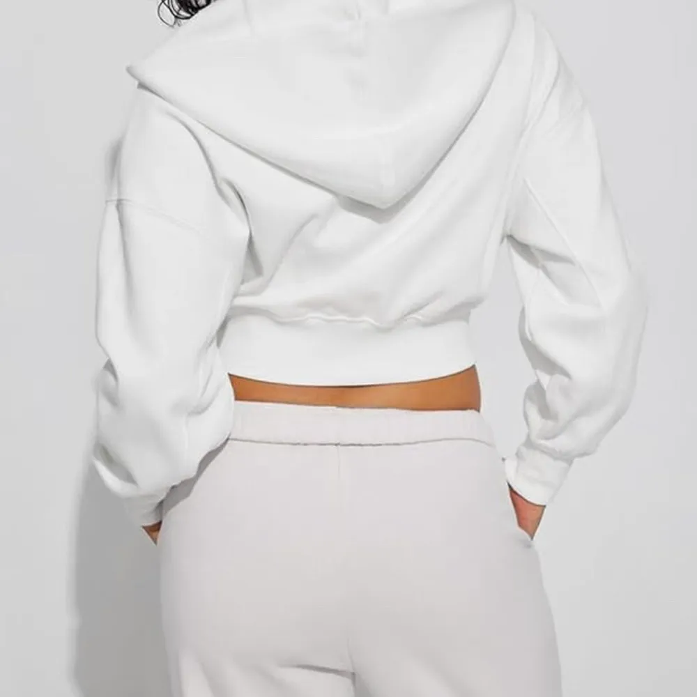 Hooever Women's Cropped Zip Up Drawstring Jacket White Large - Image 3