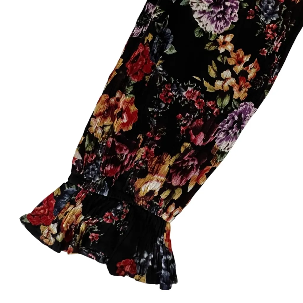 Bila Womens Floral Babydoll Top Size L Boho Peasant Bloomcore Dark Fairy Loose Black Size L - Image 7