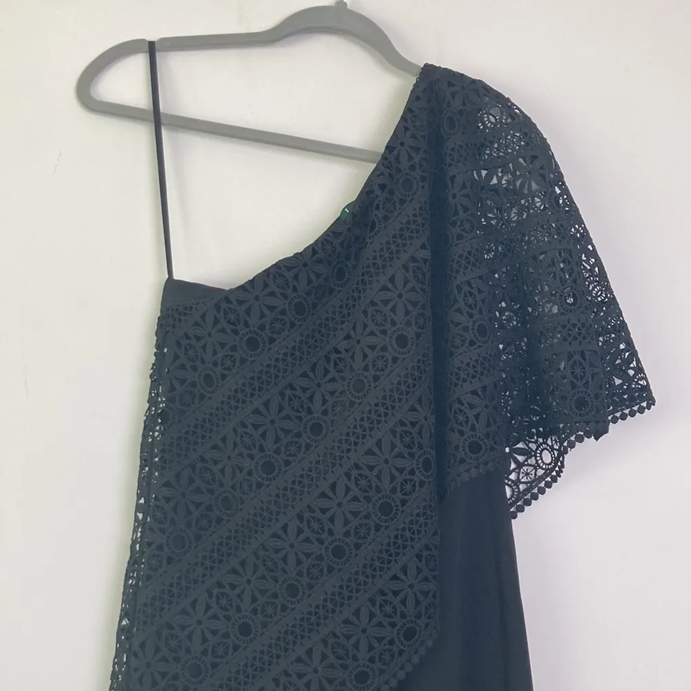 Lauren Ralph Lauren| One Shoulder Black Dress with Lace Overlay sz 6 - Image 2