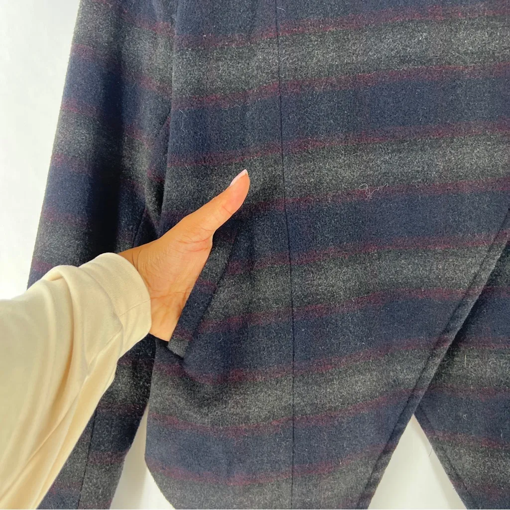 DEX Wool Blend Stylish Striped Womens Crossover‎ Asymmetric Hem Jacket Gray Size M - Image 4