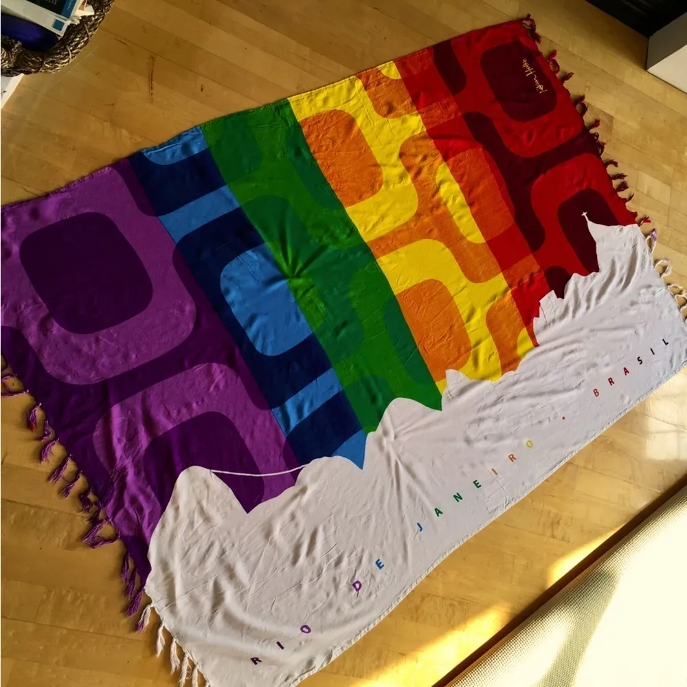 Colorful, Rainbow, Art Deco, Pashmina Style Fringe Wrap Scarf from Brazil White - Image 13