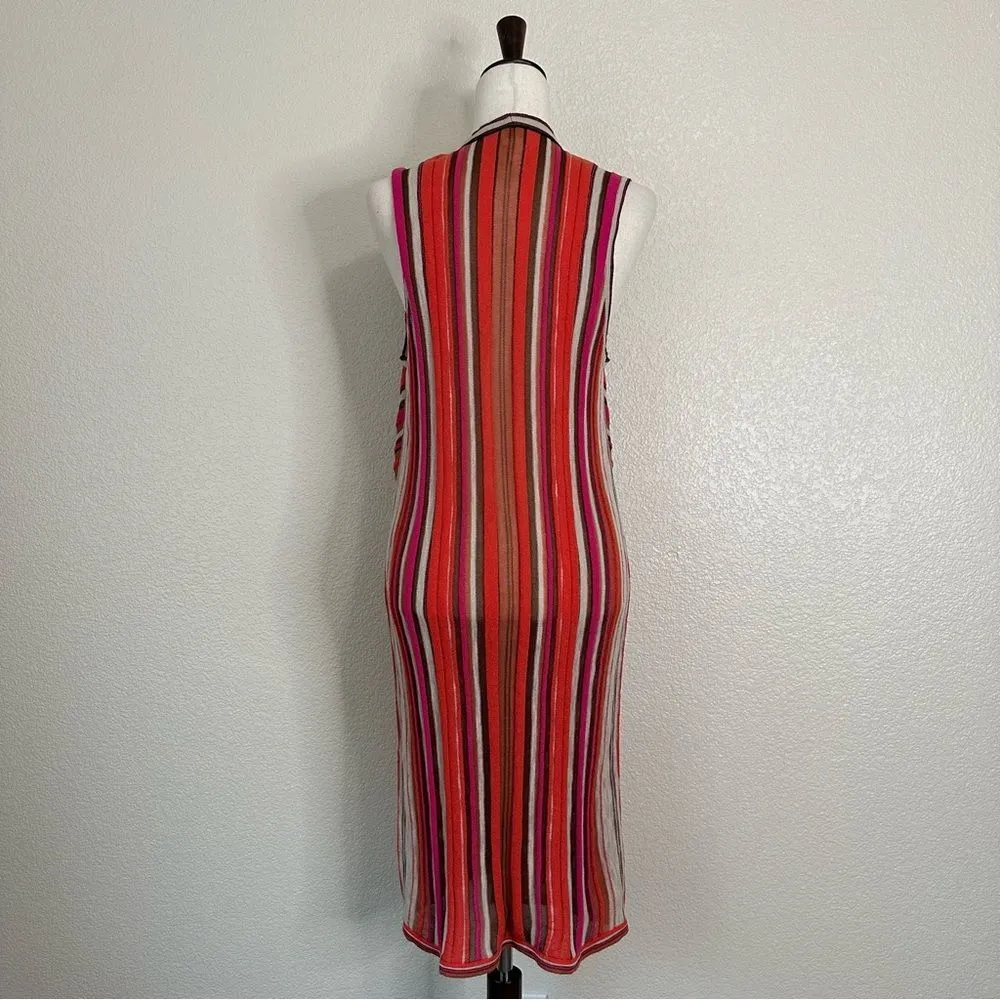 Chico's Mitered Stripe Pattern Open Front Vest Cardigan, Sz Medium - Image 8