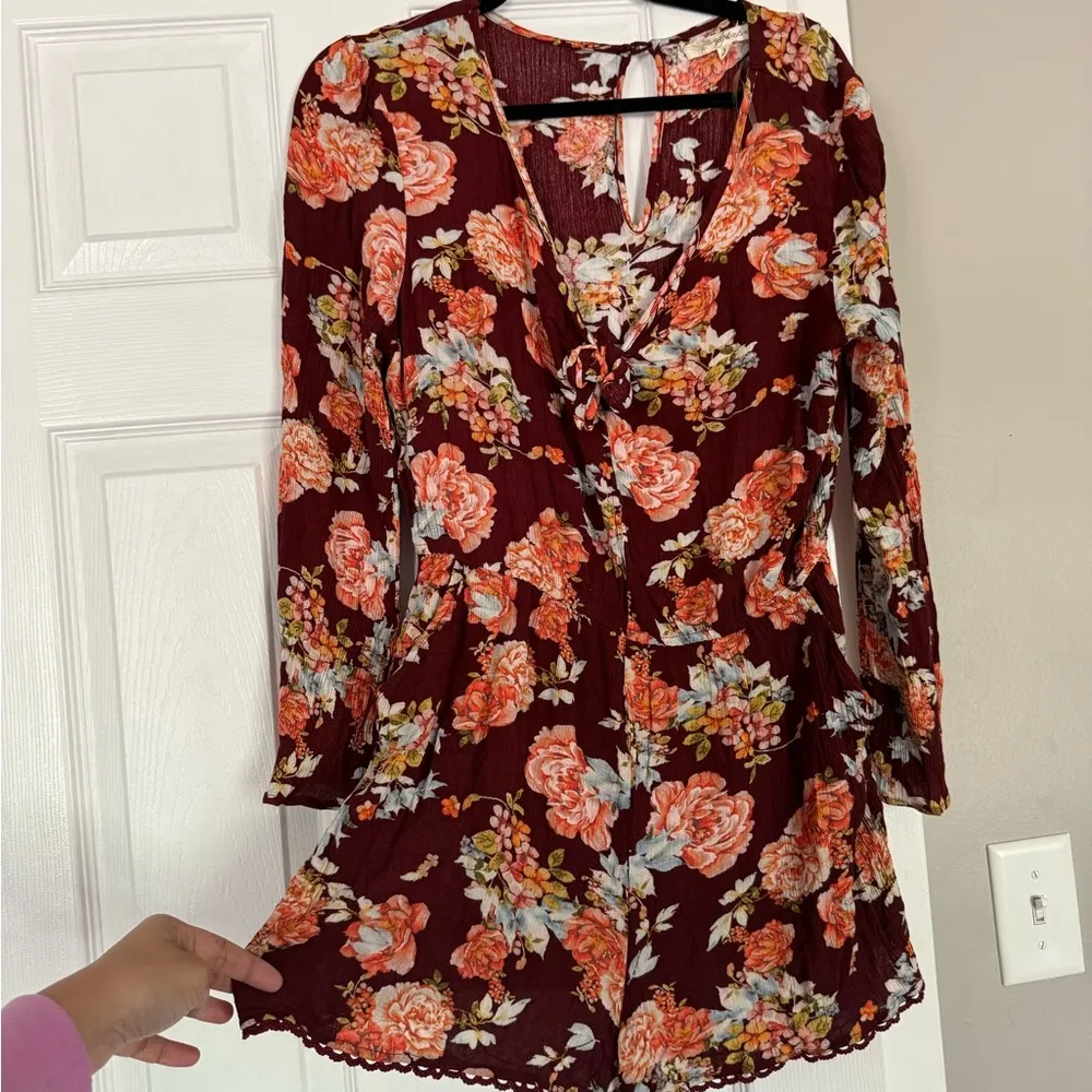 Rewind Floral Burgundy Romper Summer Spring Breathable - Image 5