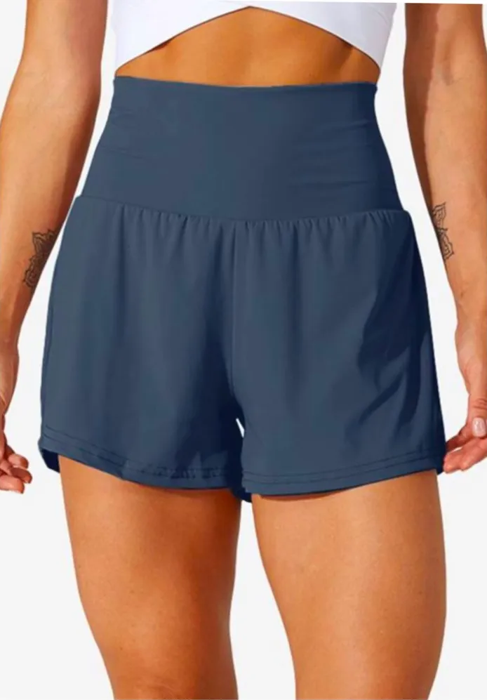 NWT HALARA Super High Waist Back & Side Hidden Pocket Yoga Shorts XL Long Blue - Image 1