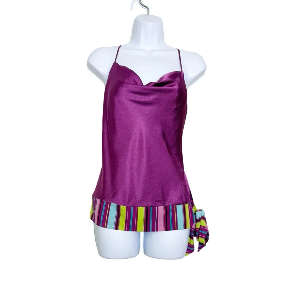 Bisou Bisou Satin Cowl‎ Neck Y2K Strappy Tank Top Purple Size 4 - Image 2