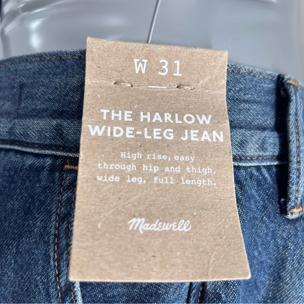Madewell The Hallow Wide-Leg High Rise Pleat Front Dark Wash Blue Jeans-Size 31 - Image 7