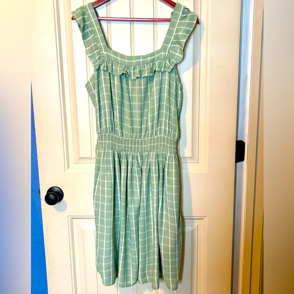 Maurices Green/White Plaid Ruffle Trim Dress - Image 2