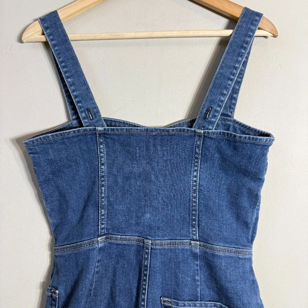 7 For All Mankind Asymmetrical Seam Denim Romper Womens XS Blue Western Bohemian - Image 12