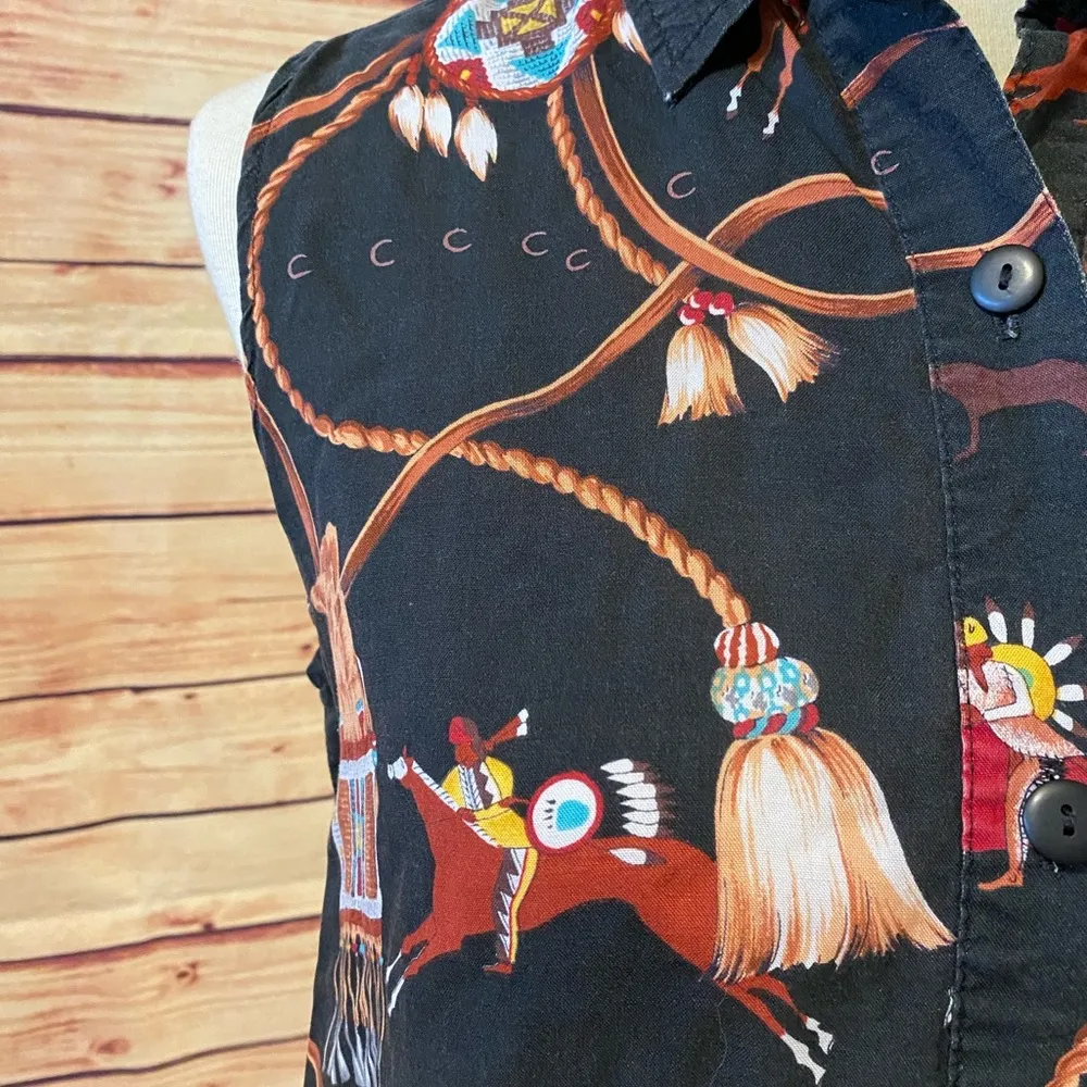 KWBL Black Sleeveless Indian Button Down Top, Western, Size Medium - Image 5
