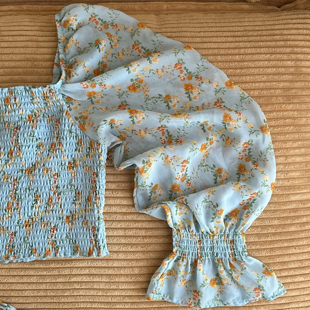 Almost Famous  Floral Blue Smocked Women's Top - Image 5