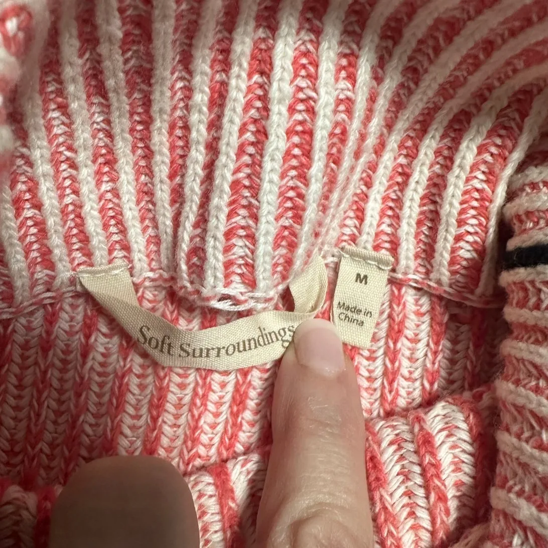 Soft Surroundings Selena Wool Cotton Sweater Medium Ribbed Funnel Neck Striped - Image 4