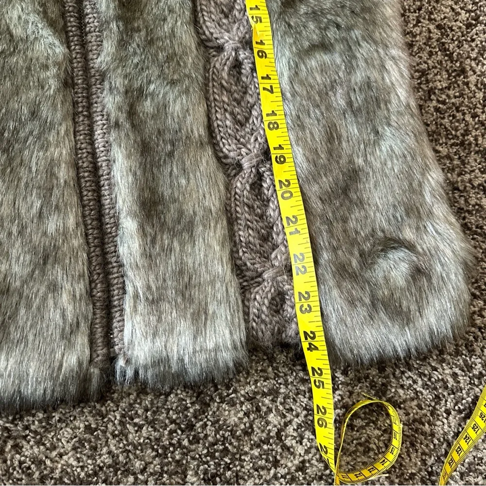 Kenar Faux Fur Vest XL Wool/Alpaca Blend Cable knit Sweater Zippered NWT Brown - Image 8