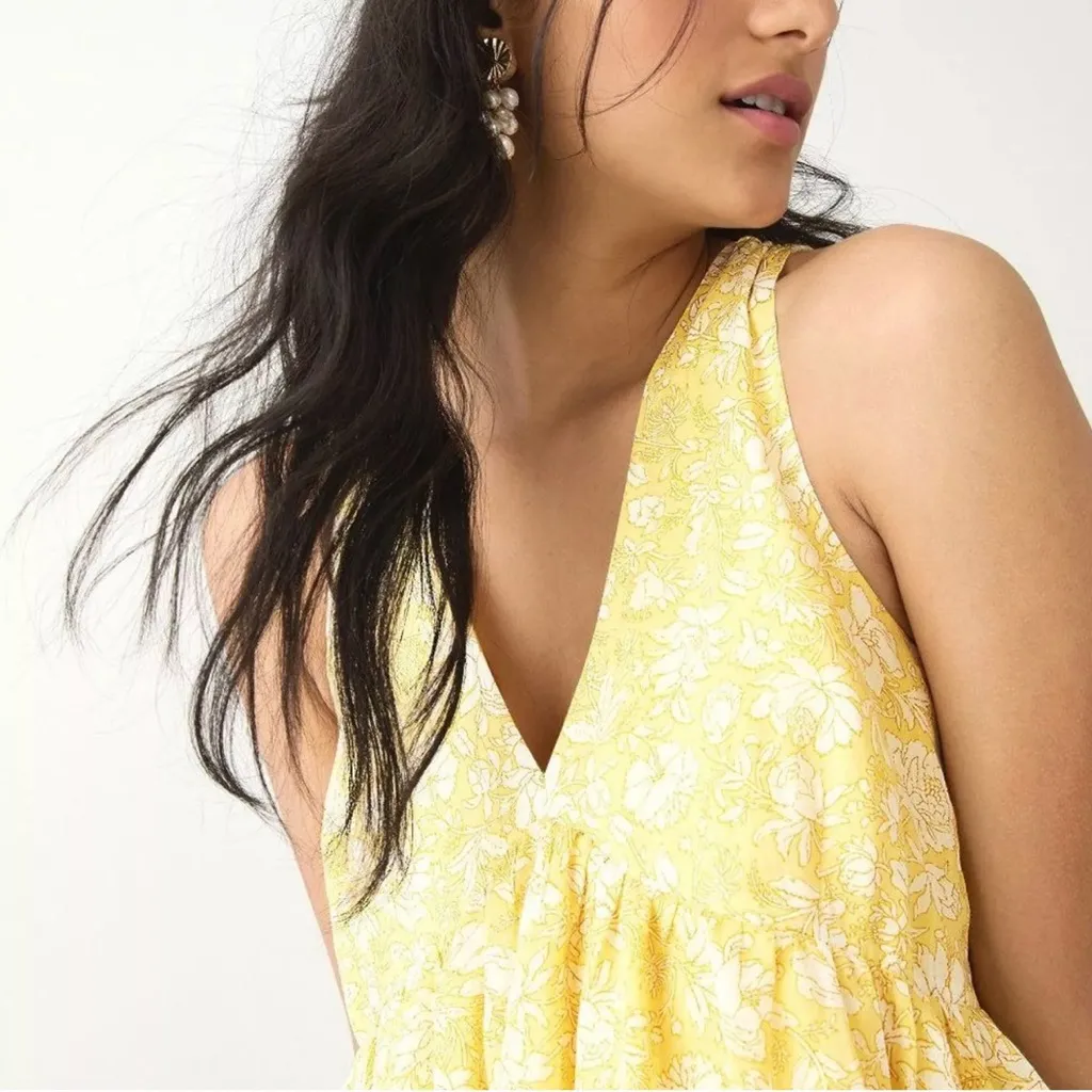 J.Crew Swingy V-Neck Tie-Back Lined Mini Dress in Tossed Yellow Floral Size‎ XS - Image 4