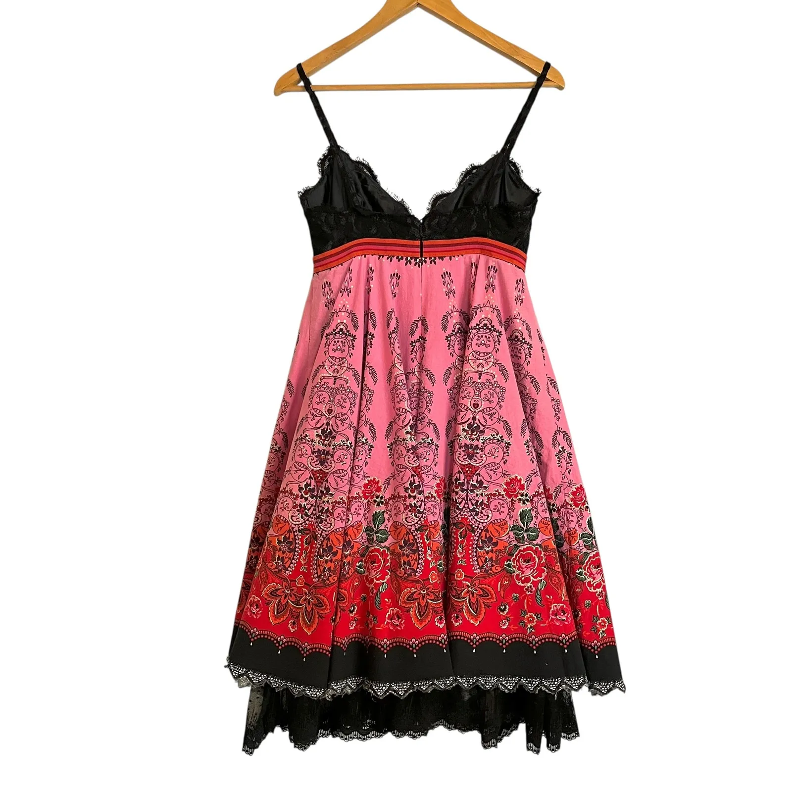 Vintage Anna Sui Archival Party Dress Black Lace Sparkling Print Pink Skirt - Image 3
