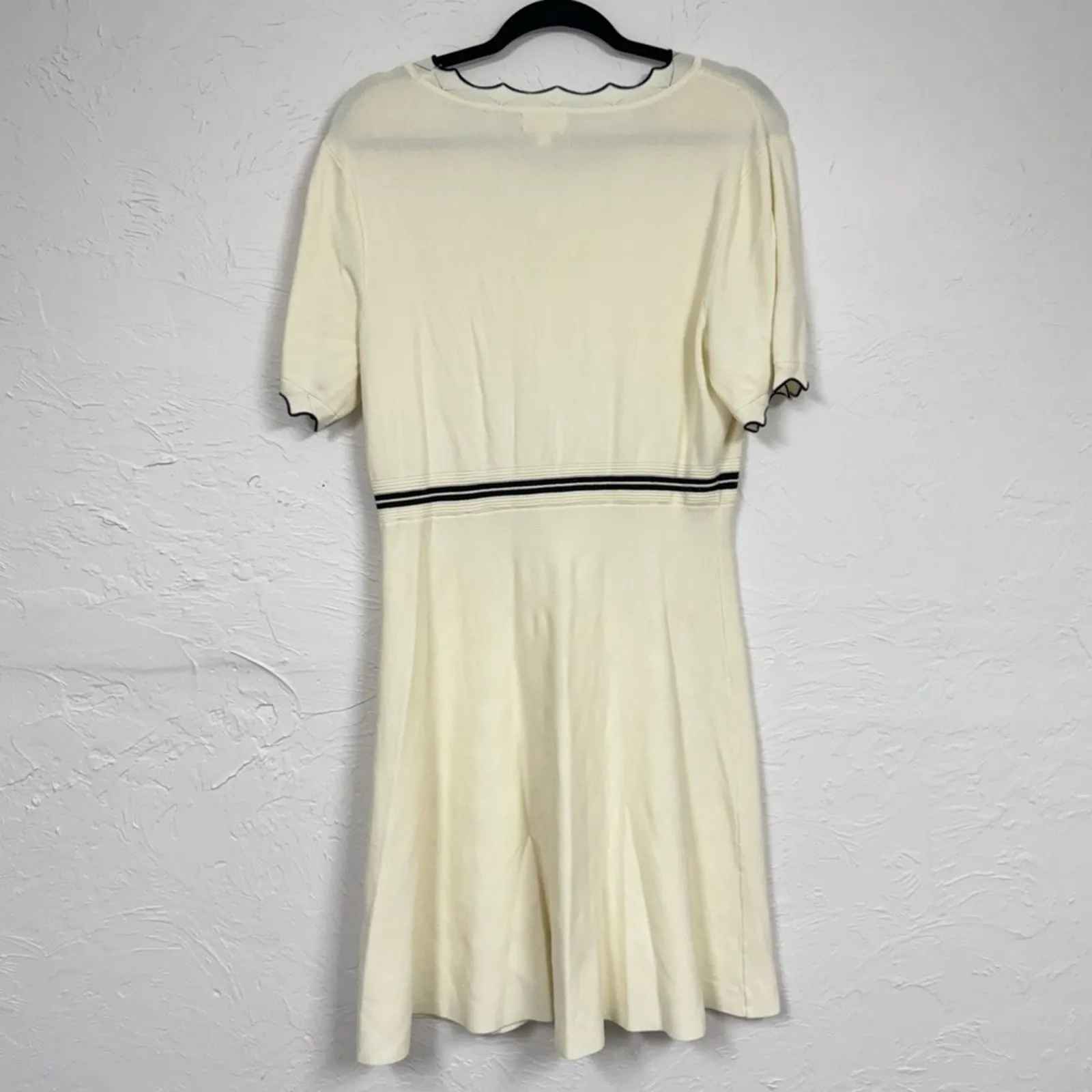 Maison Jules Cream Black Scalloped Fit Flare Mini Dress Womens XL Preppy Spring - Image 2