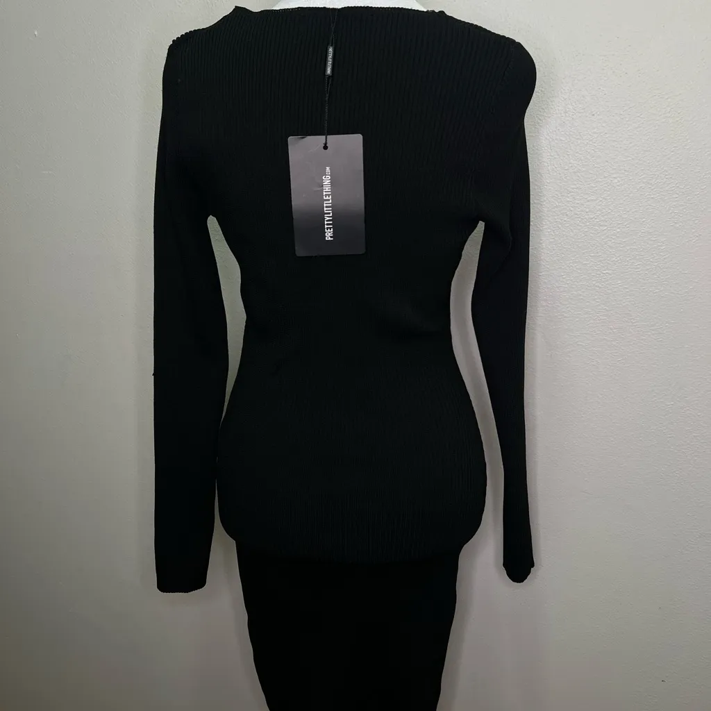Pretty little thing black ribbed knitted long sleeve Cut-Out Dress size M - Image 5