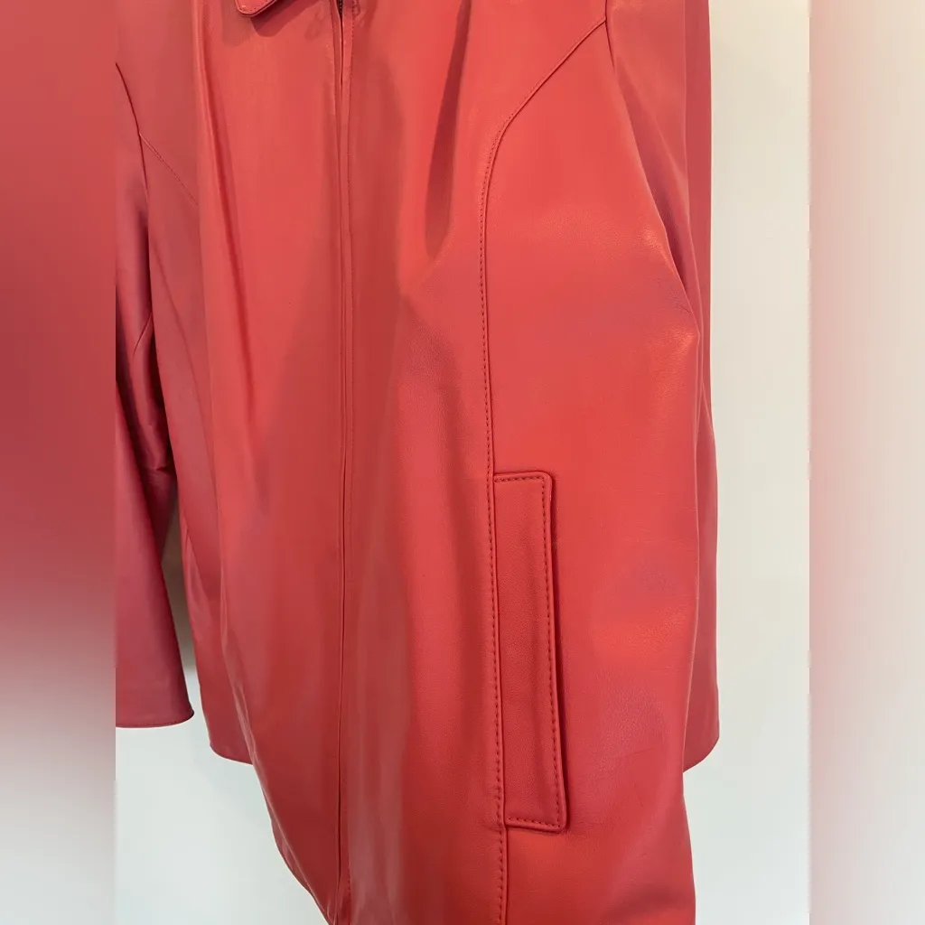 Elisabeth Genuine Pink Red Women's Leather Jacket Size 1X - Image 4