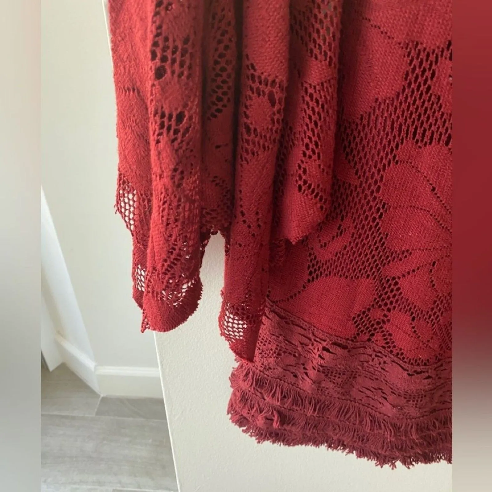 Free People Shell Game Mini Dress 4 Burgundy Red Lace Beaded Whimsigoth Renfair - Image 11