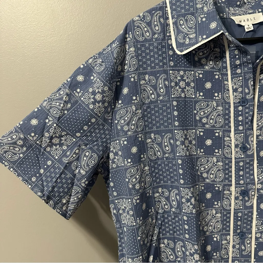 NWT Mable “Fancy” Brand Paisley Bandana Print Blue and White Romper Size S - Image 3