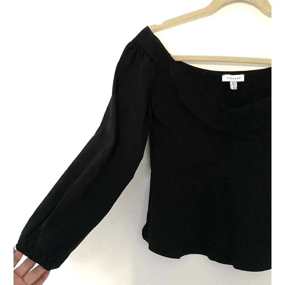 NWT Topshop Bengaline Off-The-Shoulder Black Long Sleeve Peplum Blouse Sz 6 - Image 5