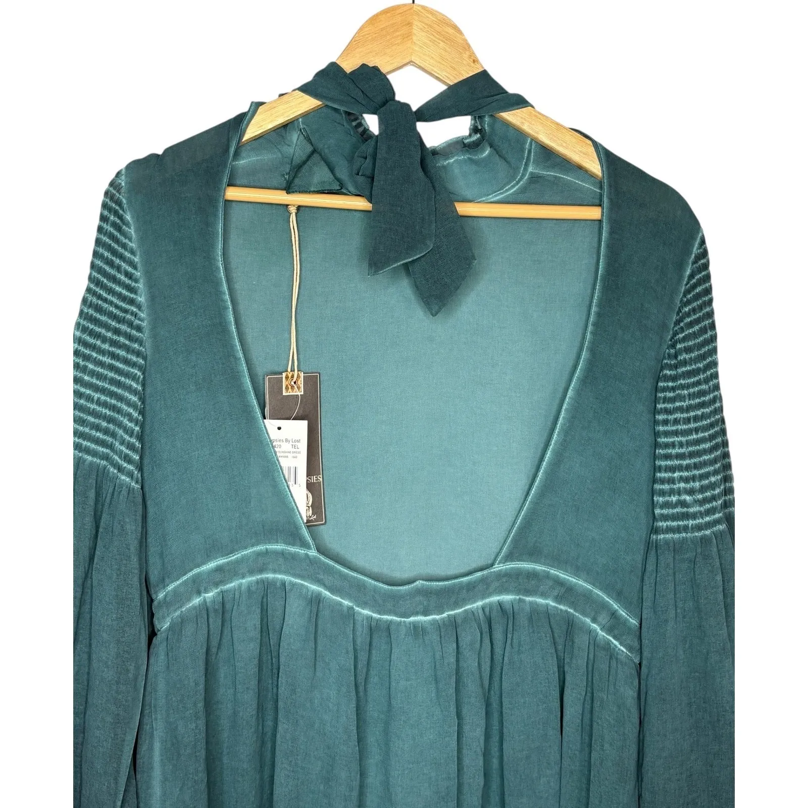 Sea Gypsies By Lost Hey Sunshine Dress Teal Green Boho Mock Neck Size Small NWT - Image 8