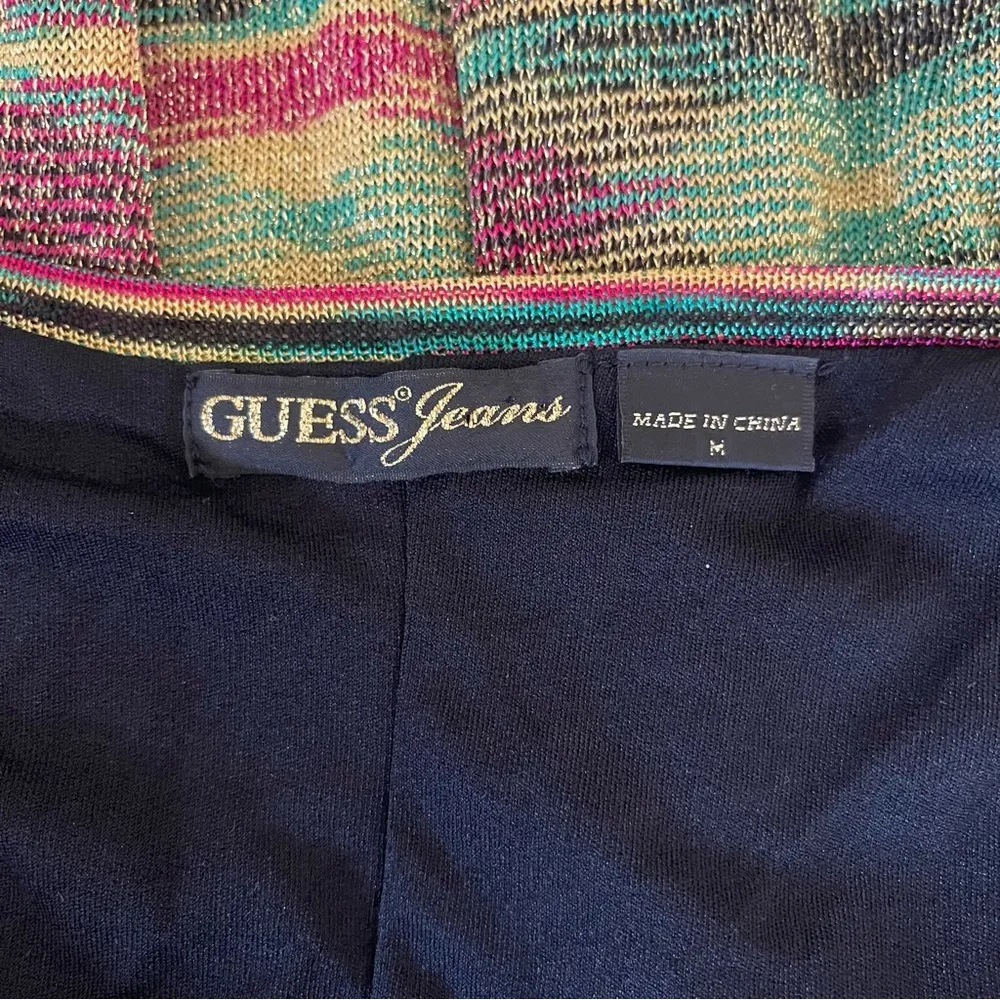 Vintage 90s Guess Jeans Gold Bodycon Knit Dress Medium Rasta Red Yellow Green - Image 9