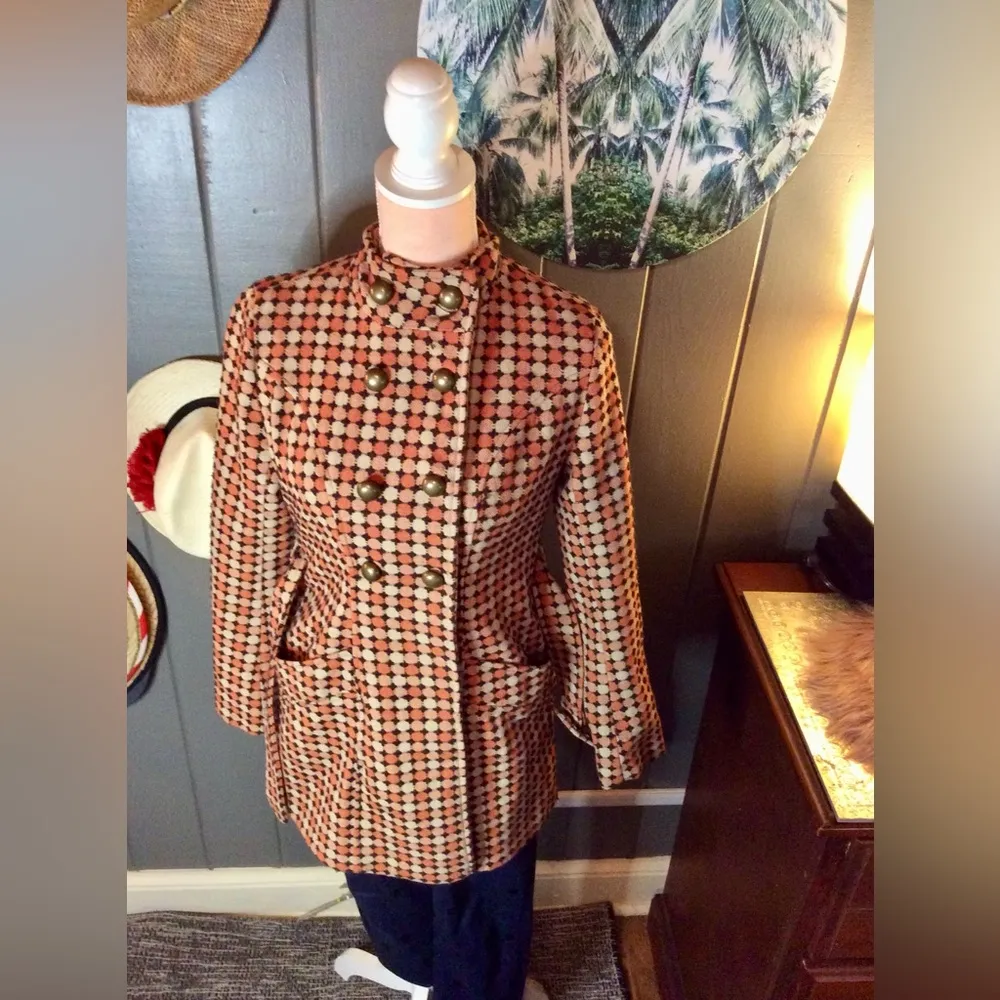 TULLE ANTHROPOLOGIE Orange/Brown Khaki Wool Blend Trench Jacket XS - Image 3