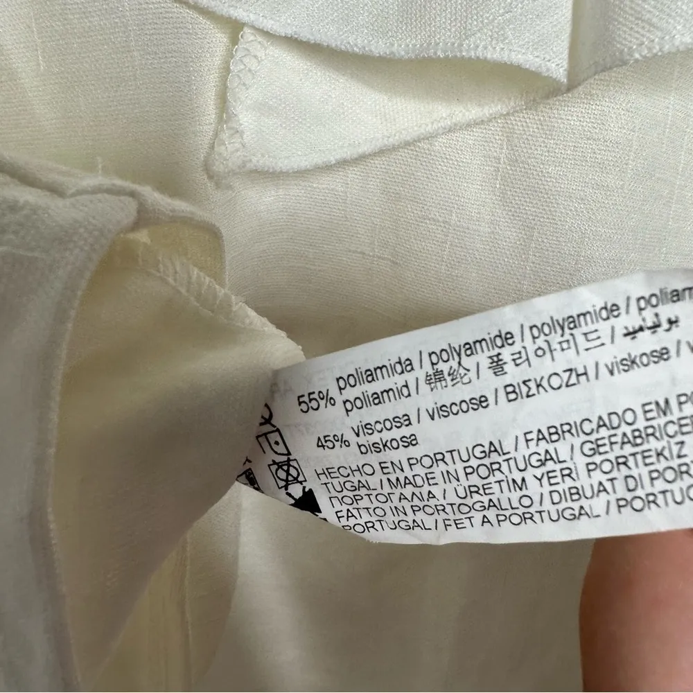 Pull & Bear Cream Ruffled Neckline V-Back Top Size Large - Image 8