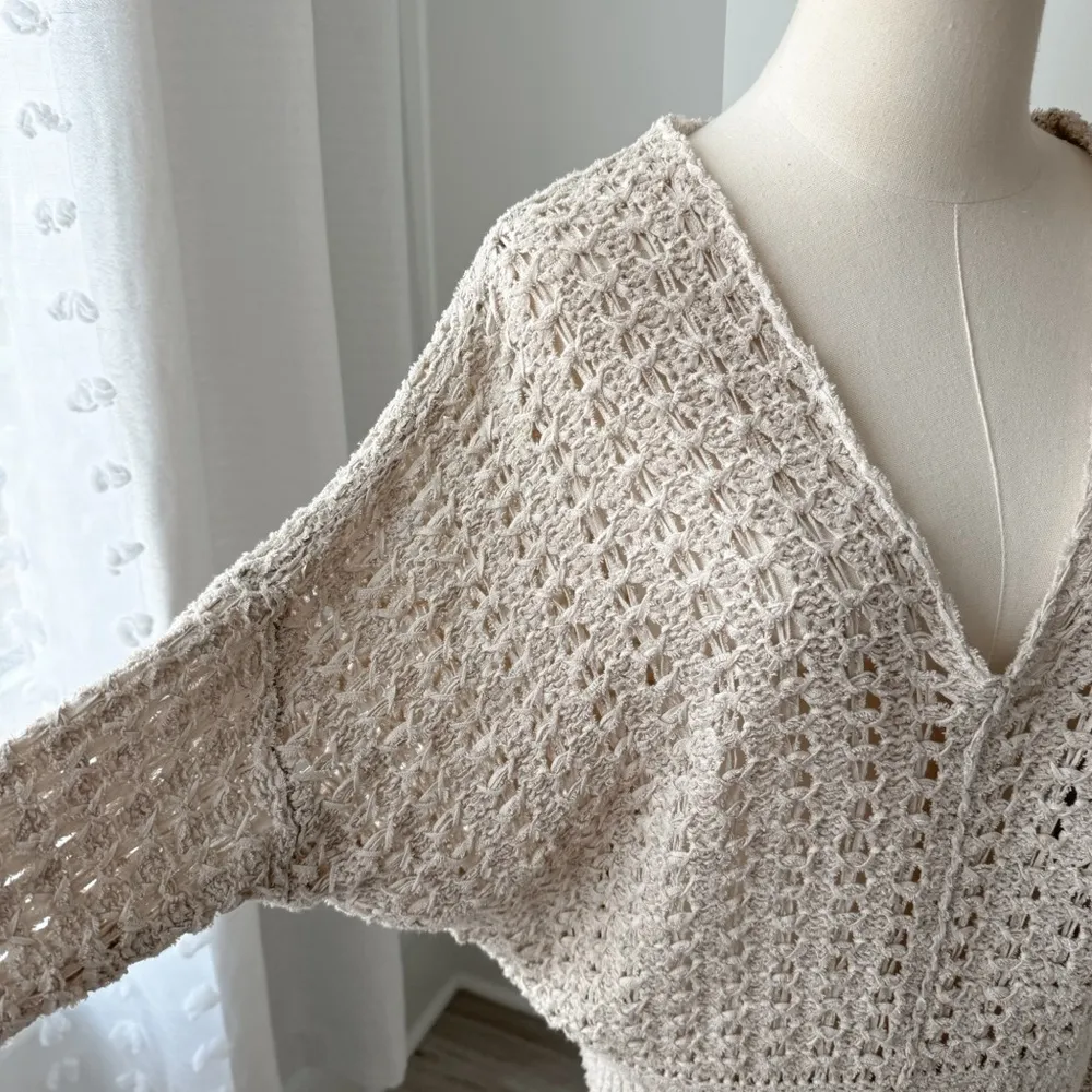 Free People Best Of You Natural Open Knit Long Sleeve Slouchy Boho Sweater XS - Image 4