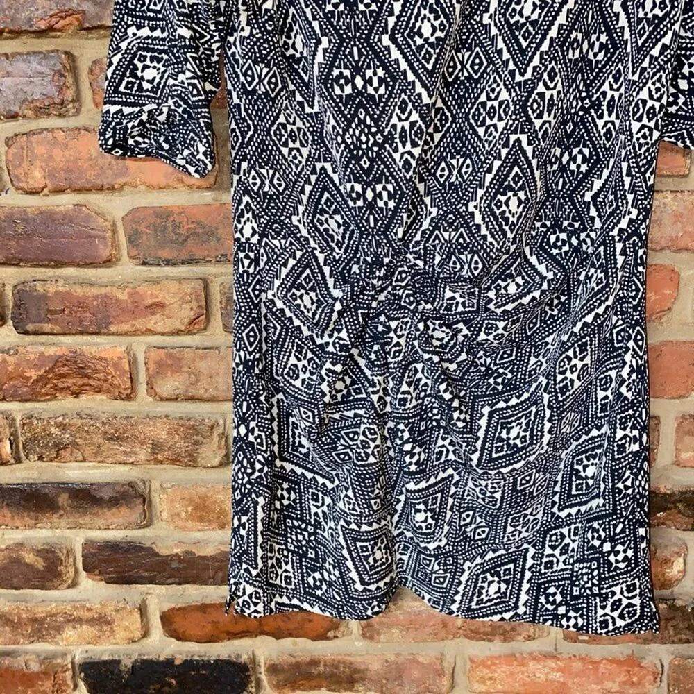 Zara Black & White Aztec Print Short Sleeve Twist Front Mini Dress Women's Small - Image 3