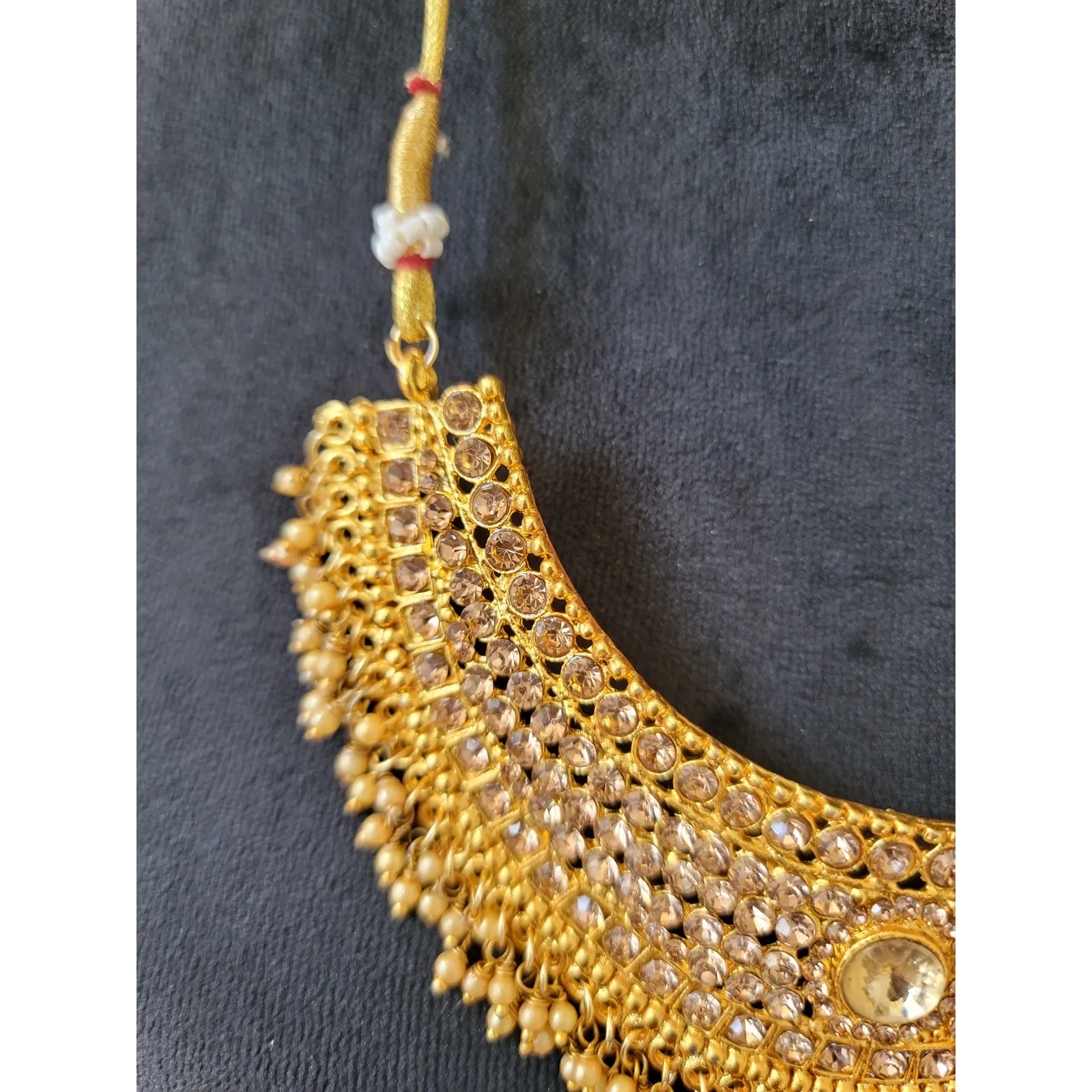 Women's Traditional Gold Plated Kundan Choker Necklace With Beaded Detailing - Image 5