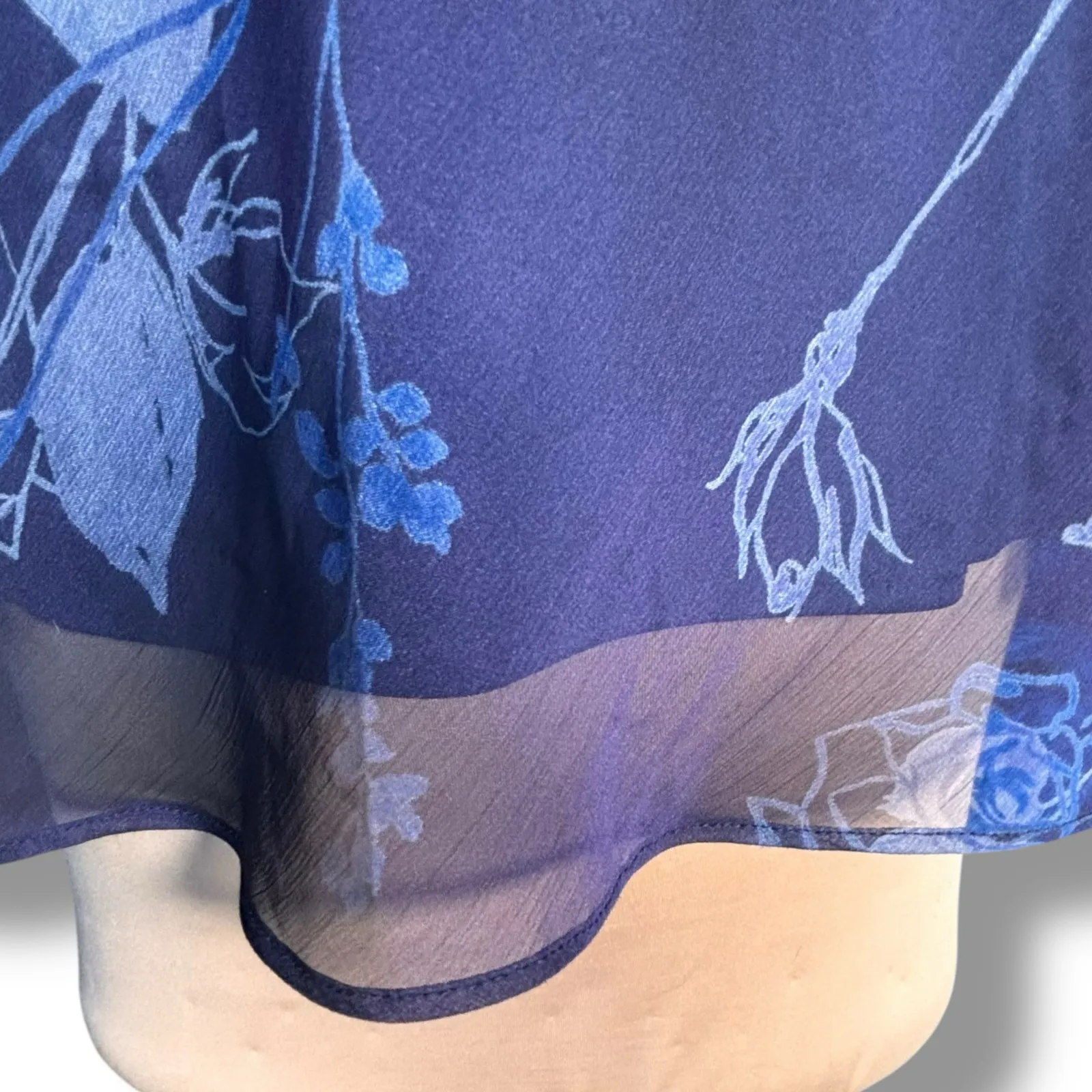 Vintage 90s Woman Blue Floral Sheer Overlay Blouse Plus Size 22W Made in USA - Image 3