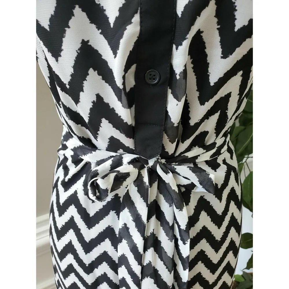 Tacera Women Black & White Polyester V-Neck Sleeveless Knee Length Dress Size M - Image 3