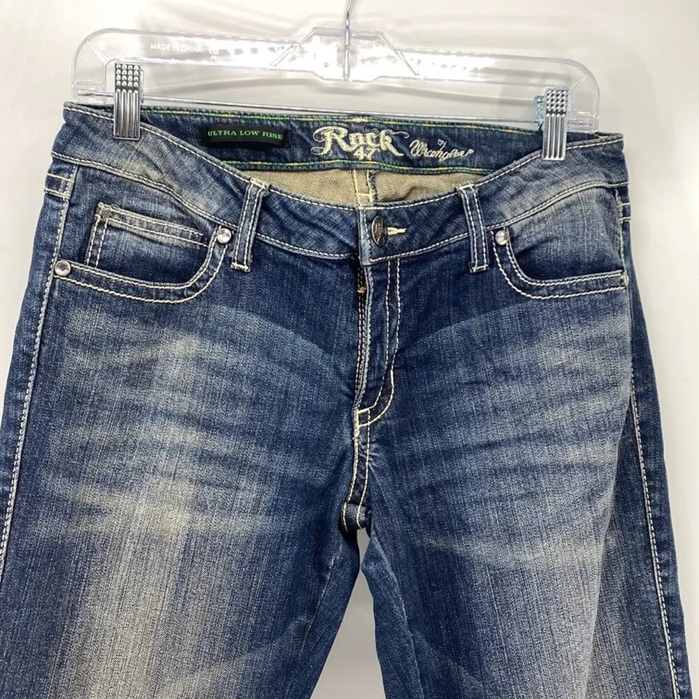 Wrangler Rock 47 angel wing embroidered sparkle ultra Low rise bootcut Y2K - Image 3