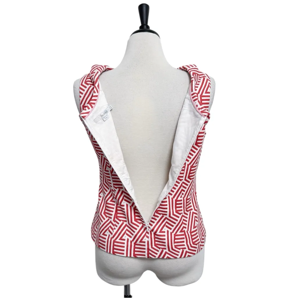 Boden Red Off White Geometric Sleeveless Flap Neck Woven Fit Flare Martha Top 10 - Image 6