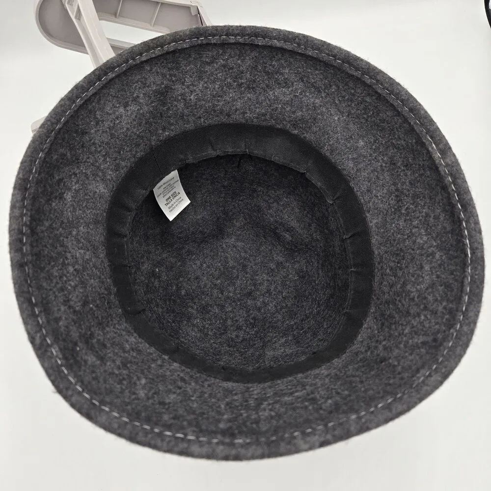 Women's Charcoal Grey Wool Cloche Hat Feather Accent Vintage Fashion One Size - Image 7